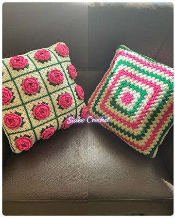 DIY材料包 3D立體玫瑰方格咕𠱸套 3D Rose Granny Square Pillowcase